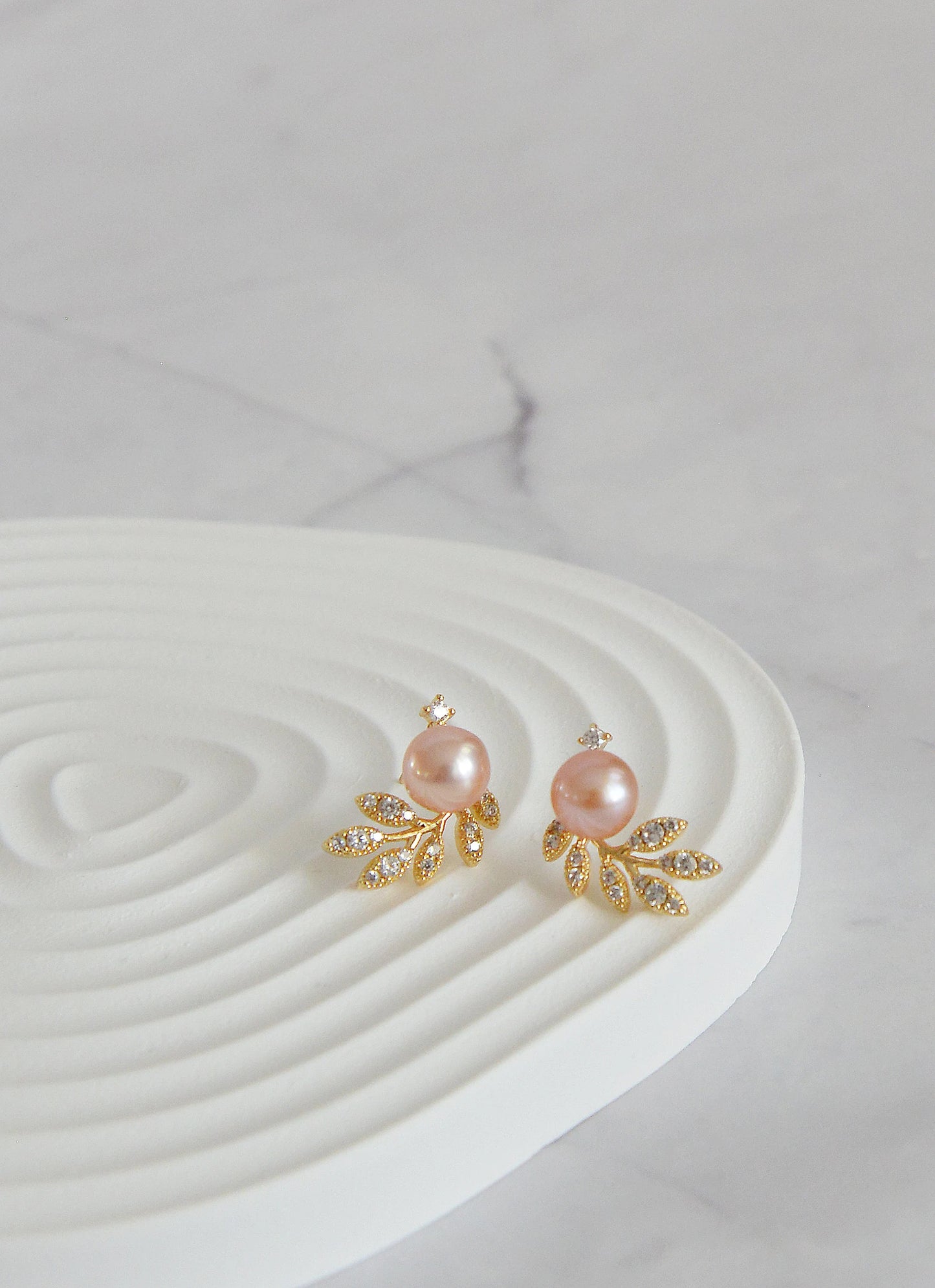 Pearl Olive Leaf Earrings - Crafted with Brass