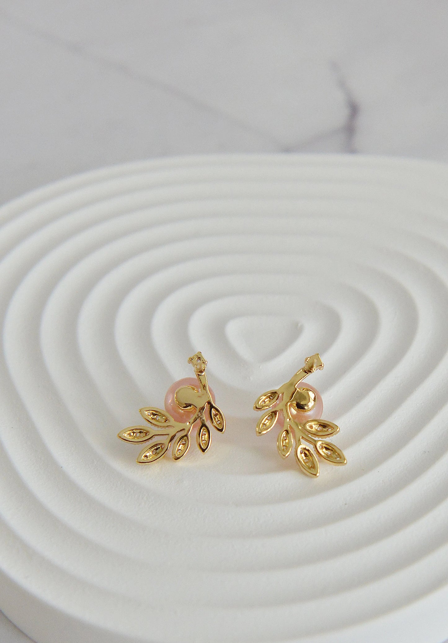 Pearl Olive Leaf Earrings - Crafted with Brass
