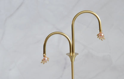 Pearl Olive Leaf Earrings - Crafted with Brass