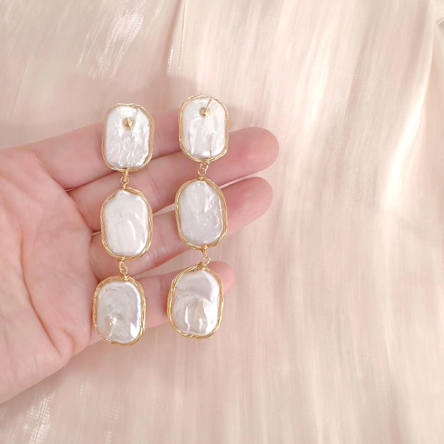 Gold Baroque Pearl Dangle Earrings - Crafted with Brass