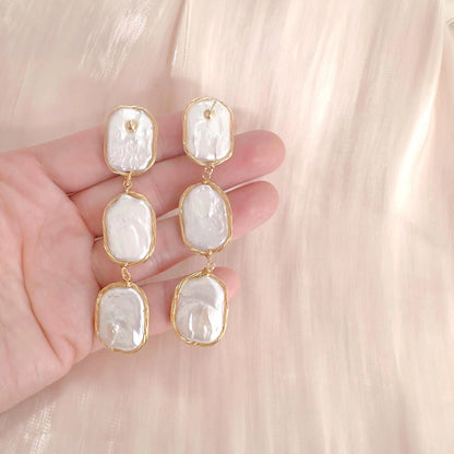 Gold Baroque Pearl Dangle Earrings - Crafted with Brass