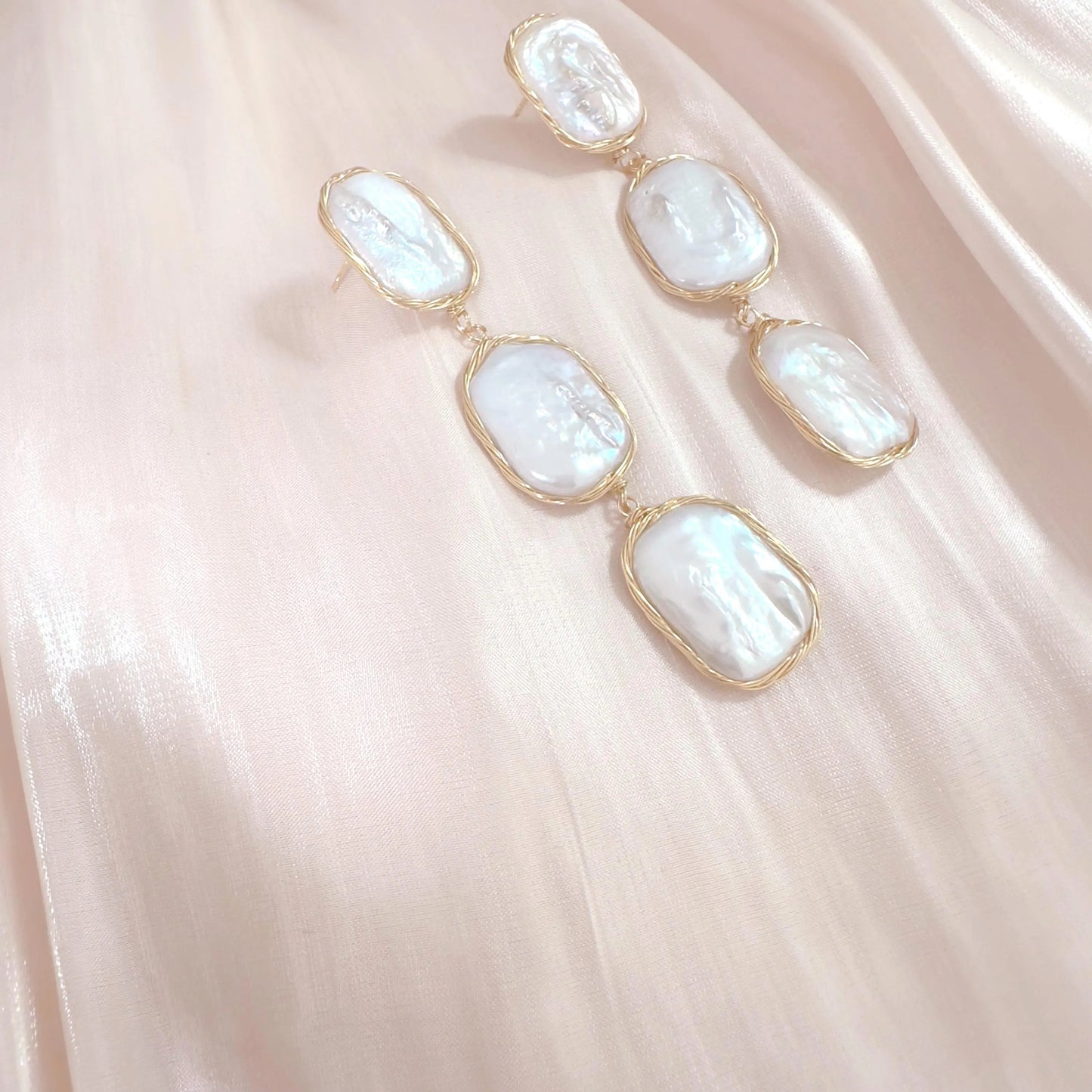 Gold Baroque Pearl Dangle Earrings - Crafted with Brass