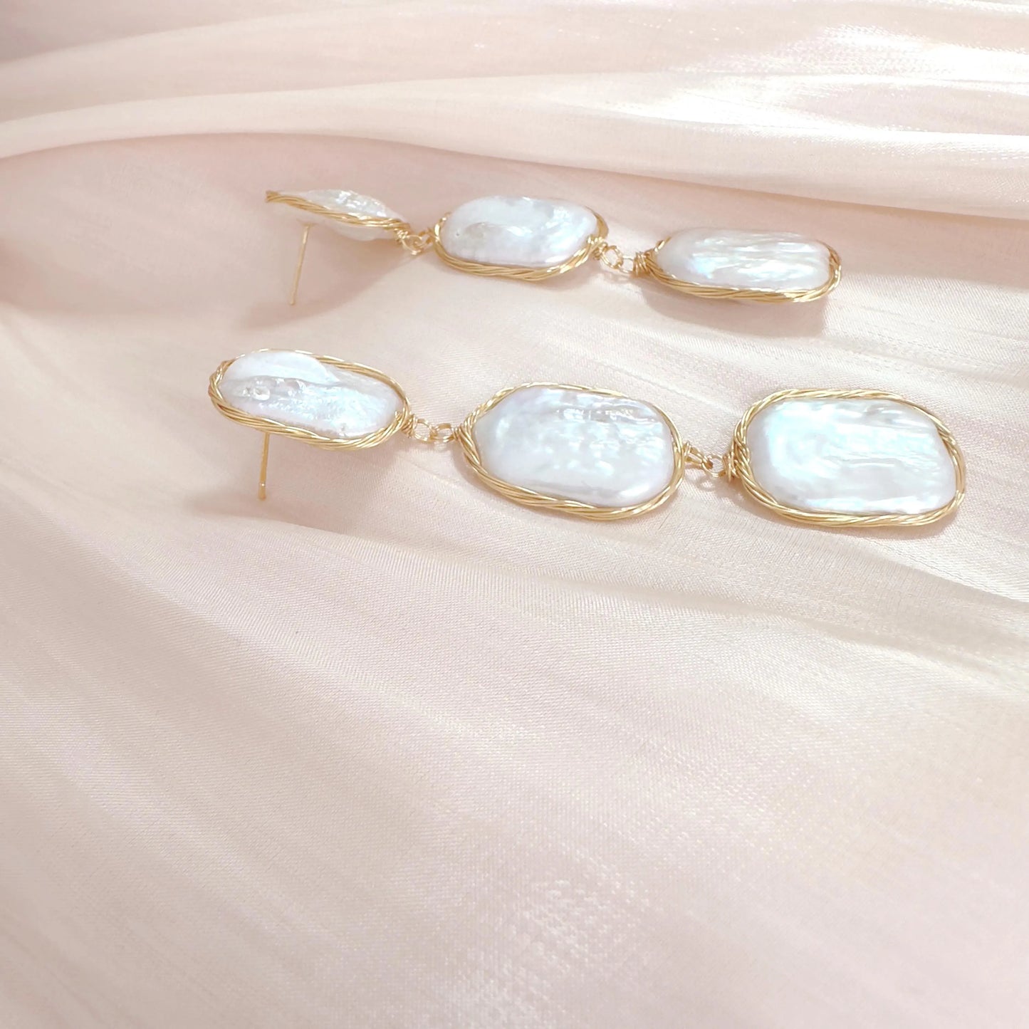 Gold Baroque Pearl Dangle Earrings - Crafted with Brass