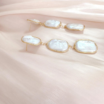 Gold Baroque Pearl Dangle Earrings - Crafted with Brass