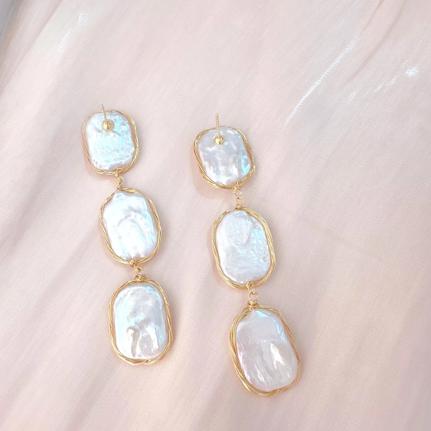 Gold Baroque Pearl Dangle Earrings - Crafted with Brass