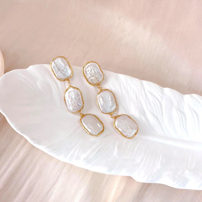 Gold Baroque Pearl Dangle Earrings - Crafted with Brass