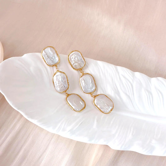 Gold Baroque Pearl Dangle Earrings - Crafted with Brass