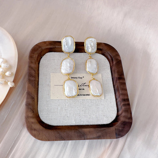 Gold Baroque Pearl Dangle Earrings - Crafted with Brass