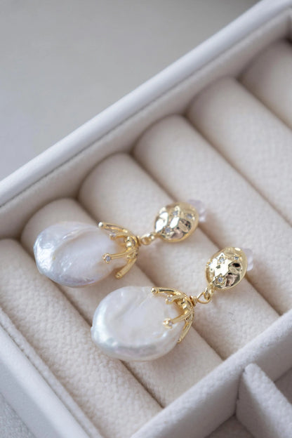 Lava Texture Baroque Pearl Earrings
