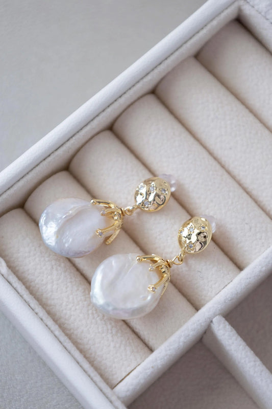 Lava Texture Baroque Pearl Earrings
