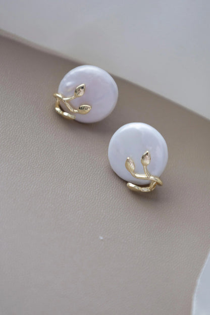 Coin Pearl Stud Earrings - Crafted with genuine pearl, baroque pearl