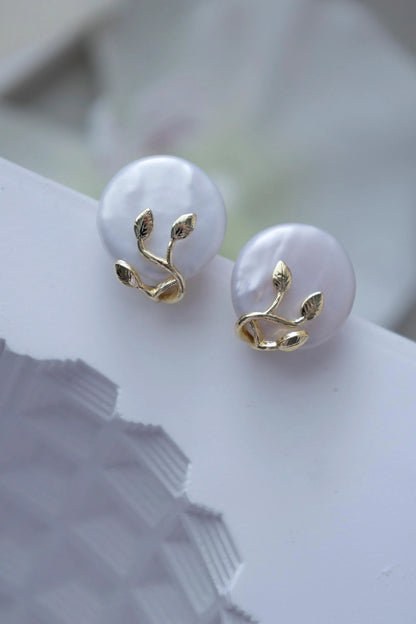 Coin Pearl Stud Earrings - Crafted with genuine pearl, baroque pearl
