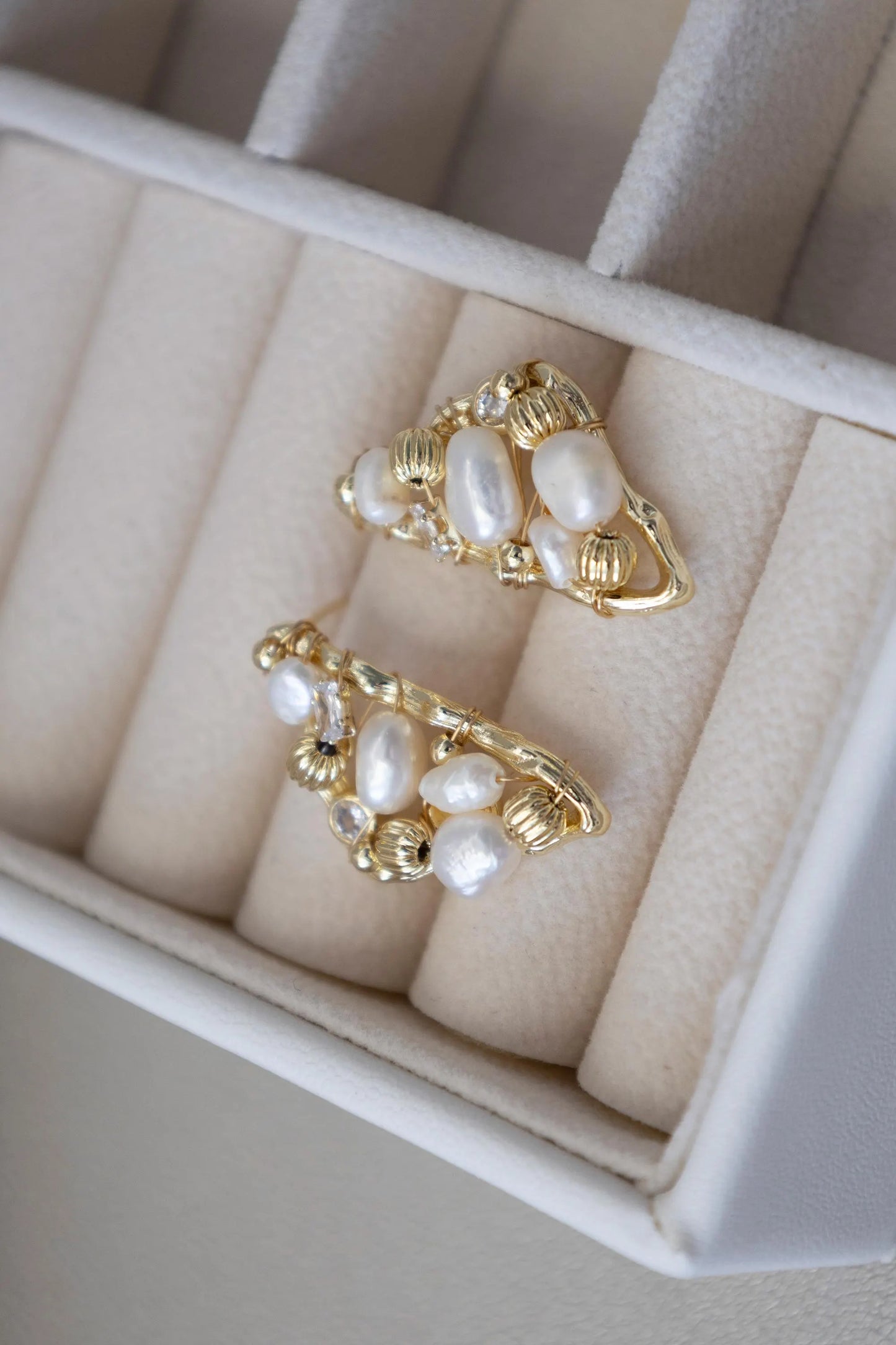 Triangle Pearl Stud Earrings - Crafted with freshwater pearl, natural