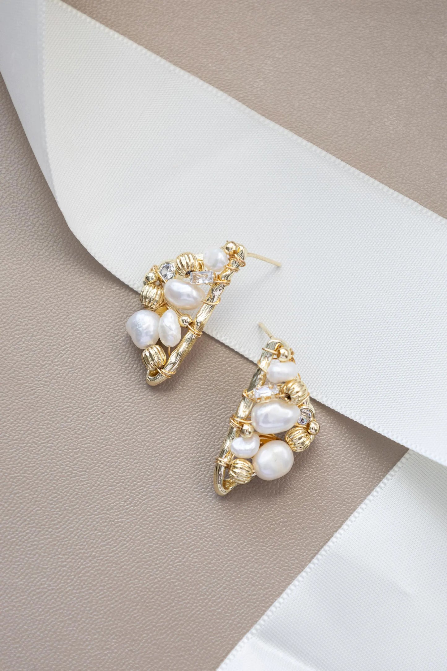 Triangle Pearl Stud Earrings - Crafted with freshwater pearl, natural