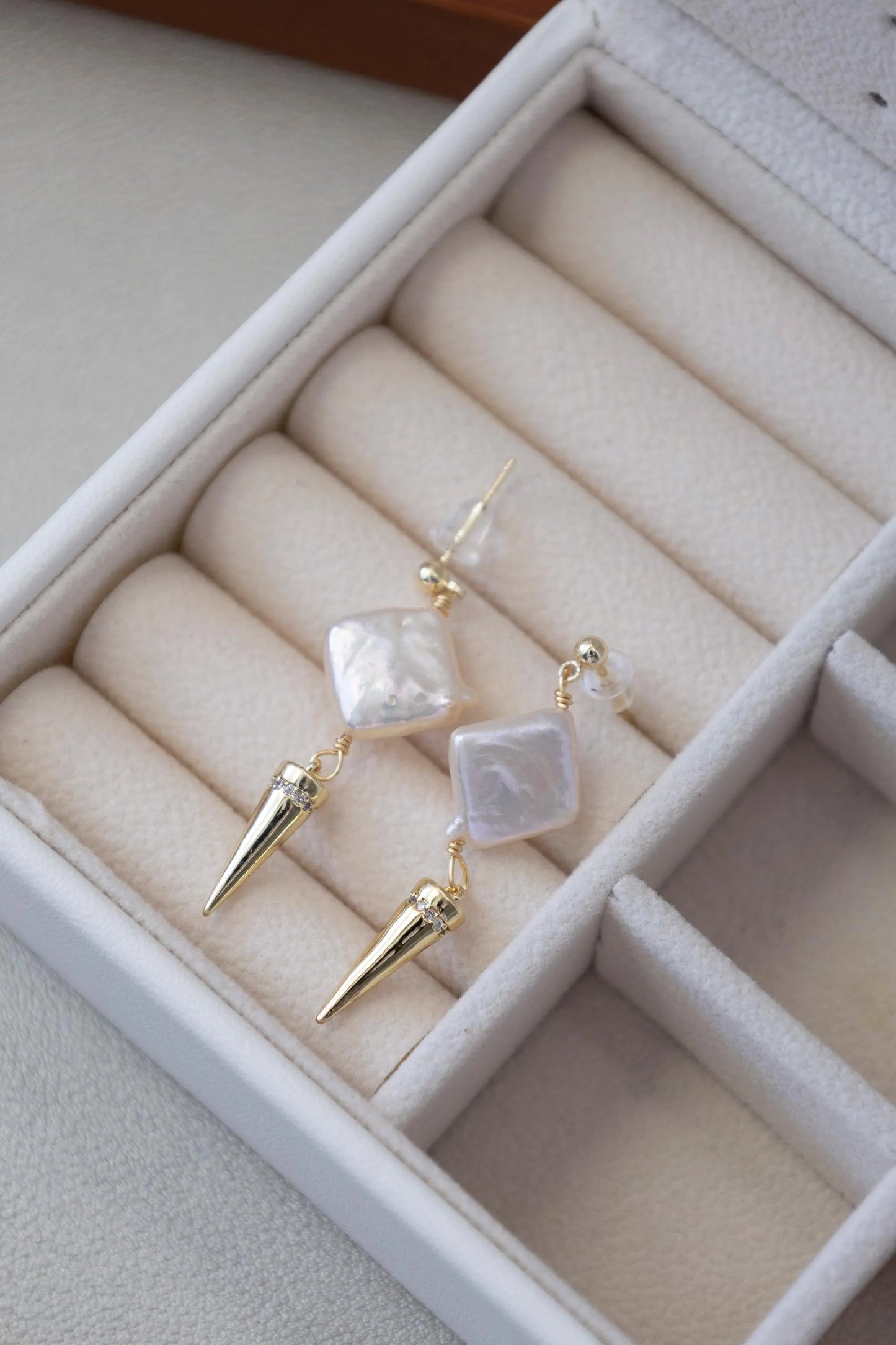 Square Pearl Drop Earrings - Crafted with baroque pearl, genuine
