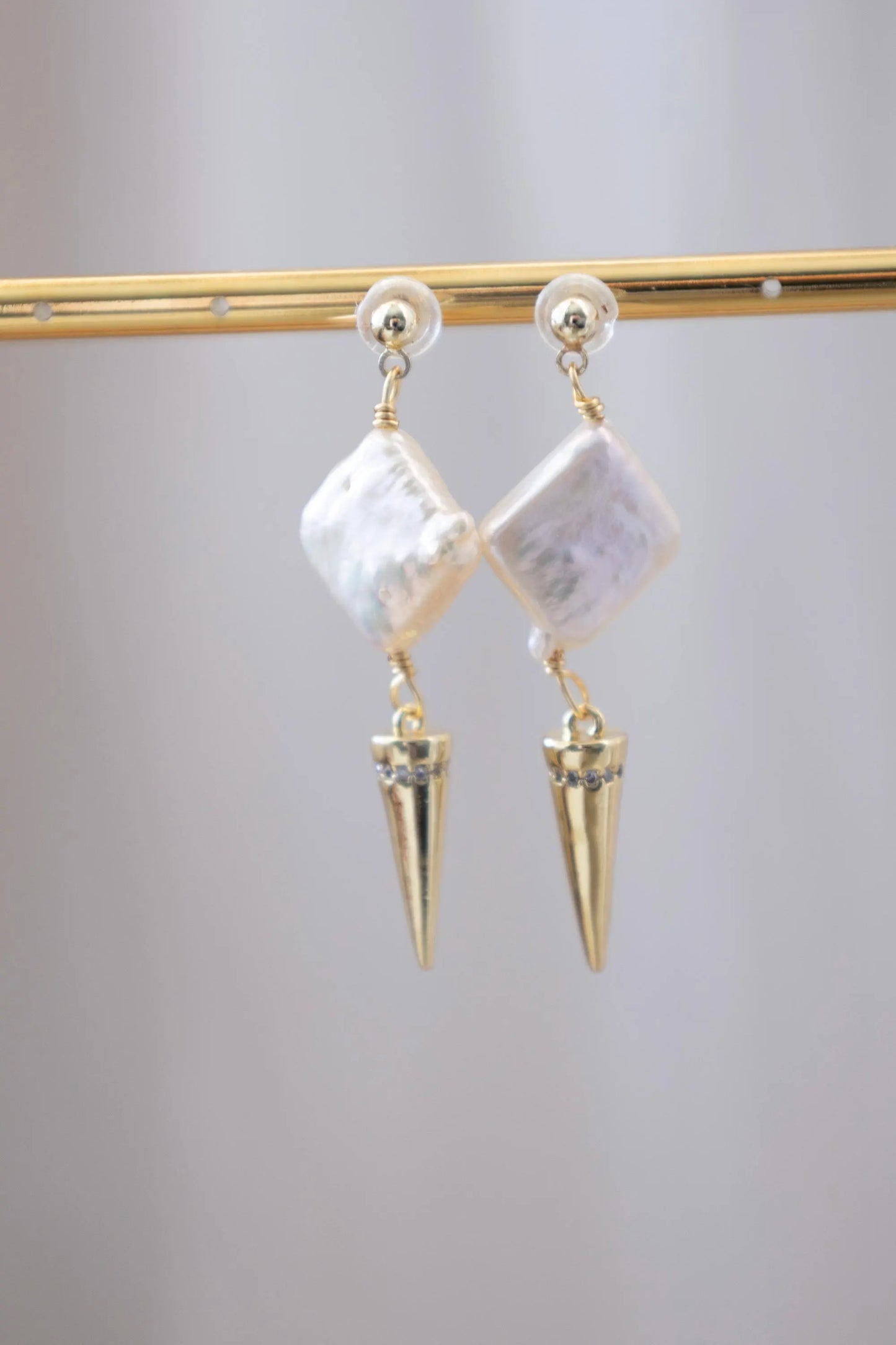 Square Pearl Drop Earrings - Crafted with baroque pearl, genuine