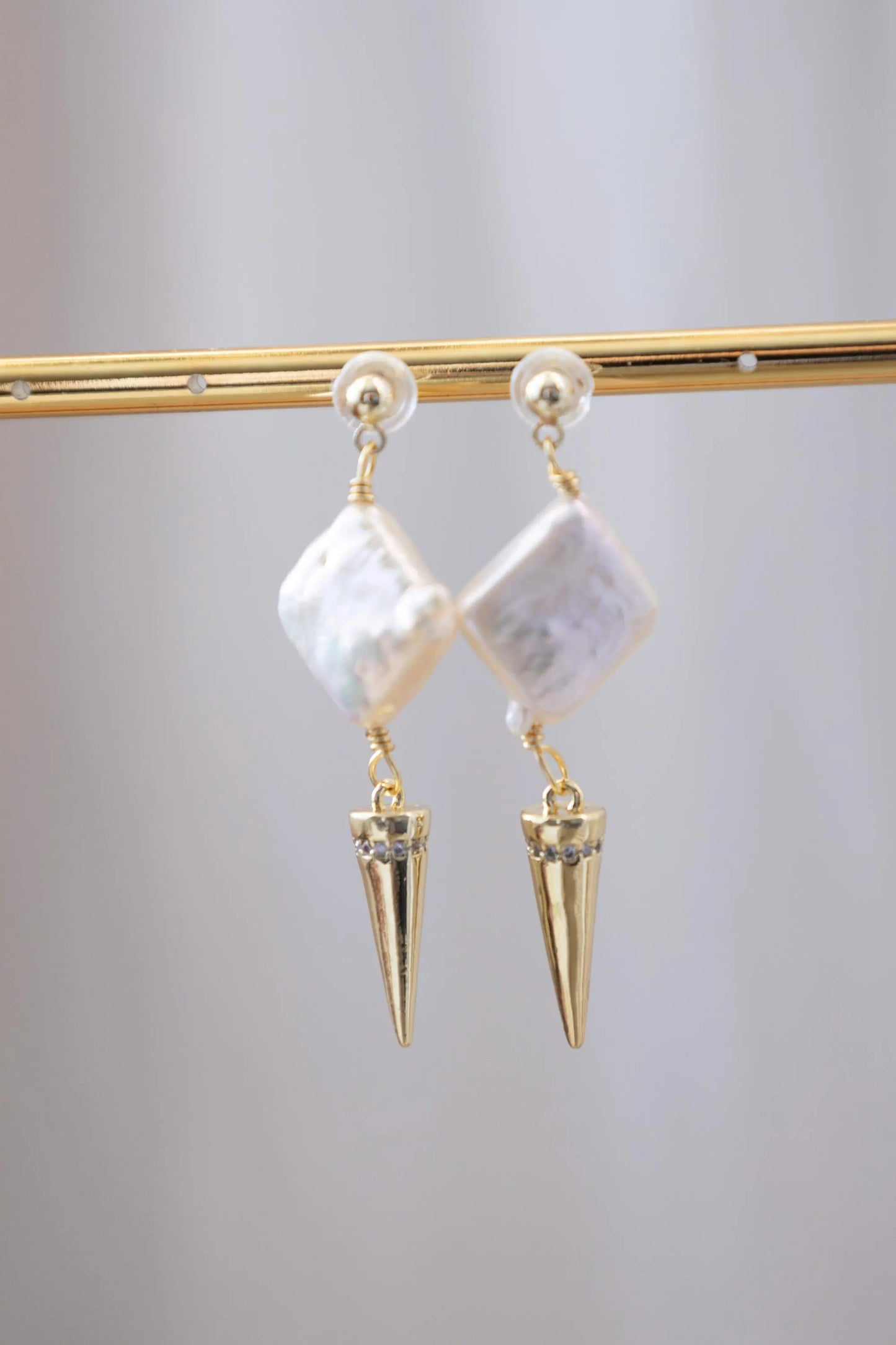 Square Pearl Drop Earrings - Crafted with baroque pearl, genuine