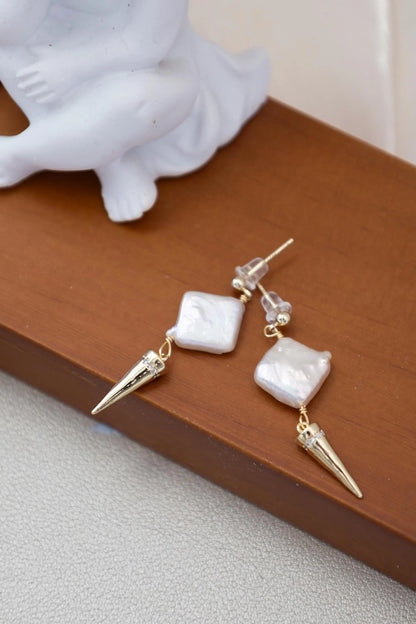 Square Pearl Drop Earrings - Crafted with baroque pearl, genuine