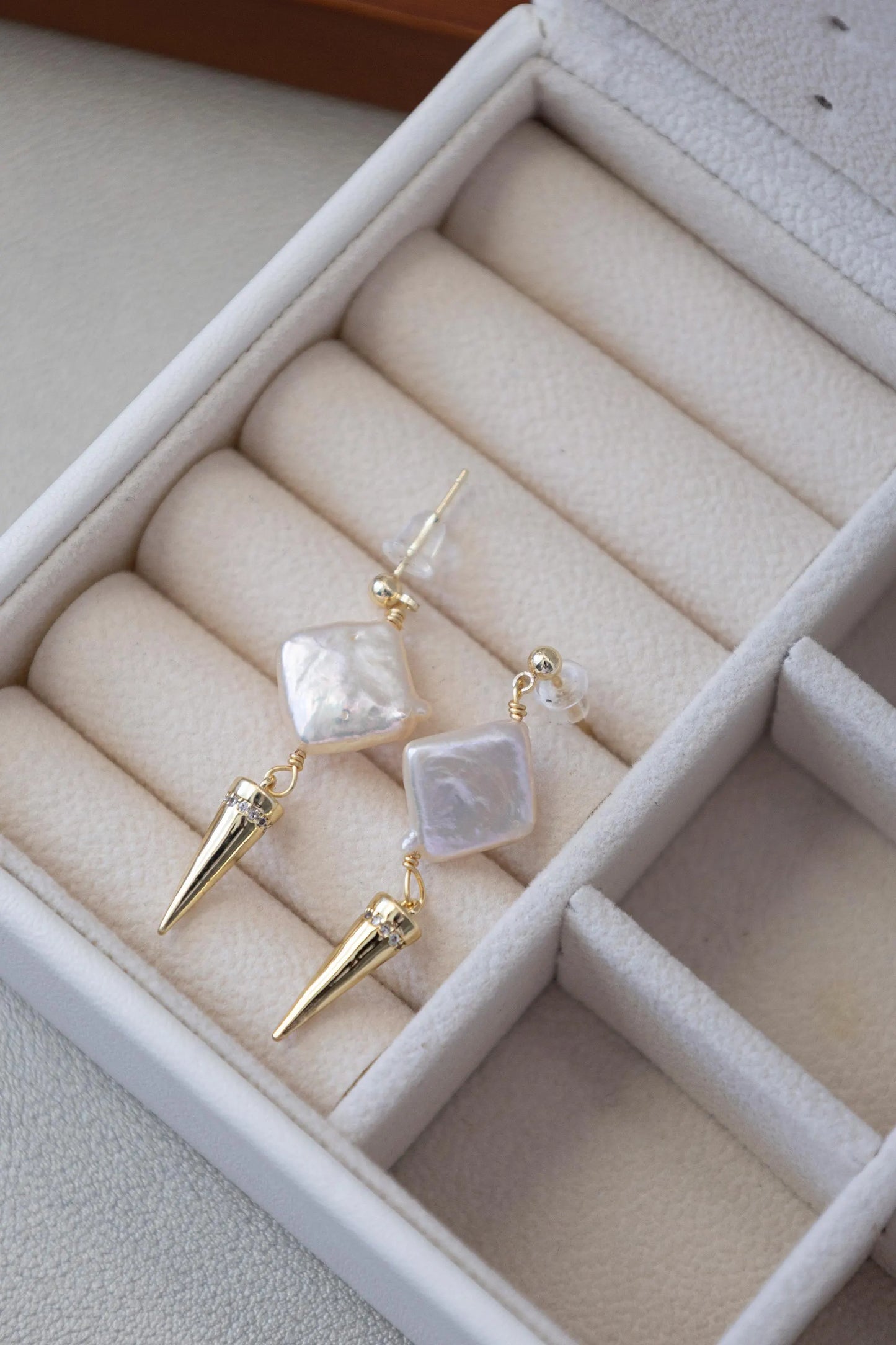 Square Pearl Drop Earrings - Crafted with baroque pearl, genuine