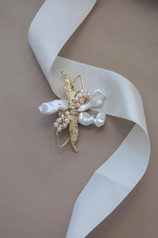 Sterling Silver Holly Leaf Baroque Pearl Brooch - Crafted with Read