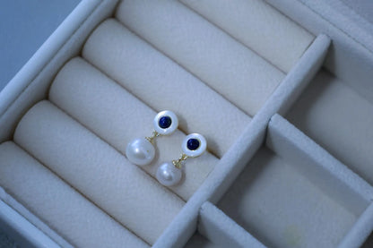 Vintage Style Pearl Drop Earrings with Lapis Lazuli