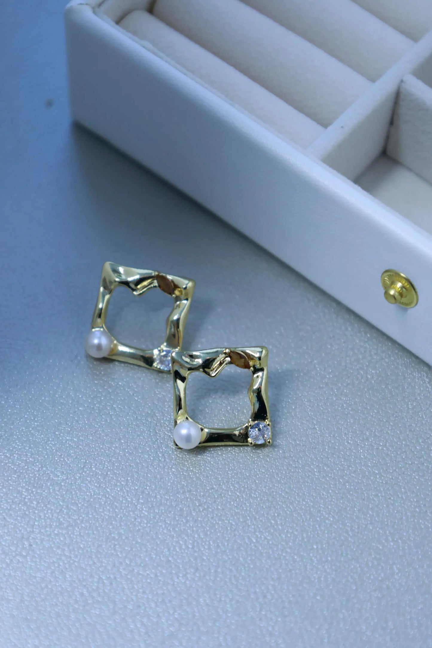 Handmade Square Pearl Stud Earrings - Crafted with freshwater pearl