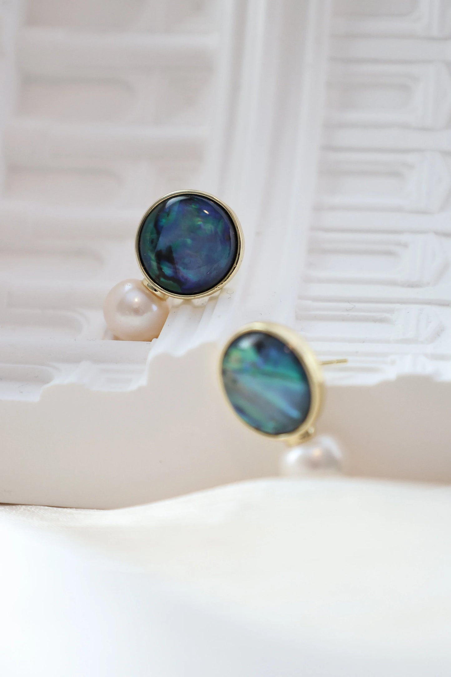 Natural Paua Shell & Freshwater Pearl Stud Earrings, Abalone Shell