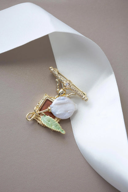 Rosa Damascena Pearl Brooch - Oil Painting Inspired Corsage