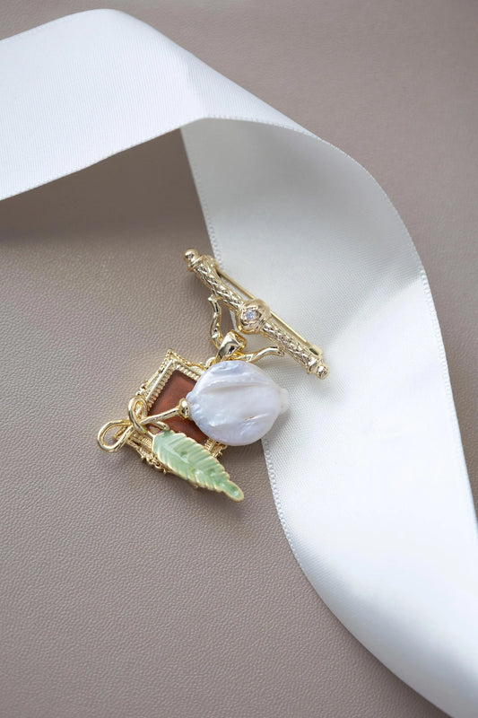 Rosa Damascena Pearl Brooch - Oil Painting Inspired Corsage