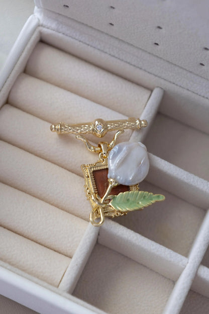 Rosa Damascena Pearl Brooch - Oil Painting Inspired Corsage