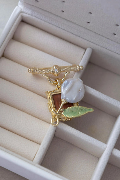 Rosa Damascena Pearl Brooch - Oil Painting Inspired Corsage