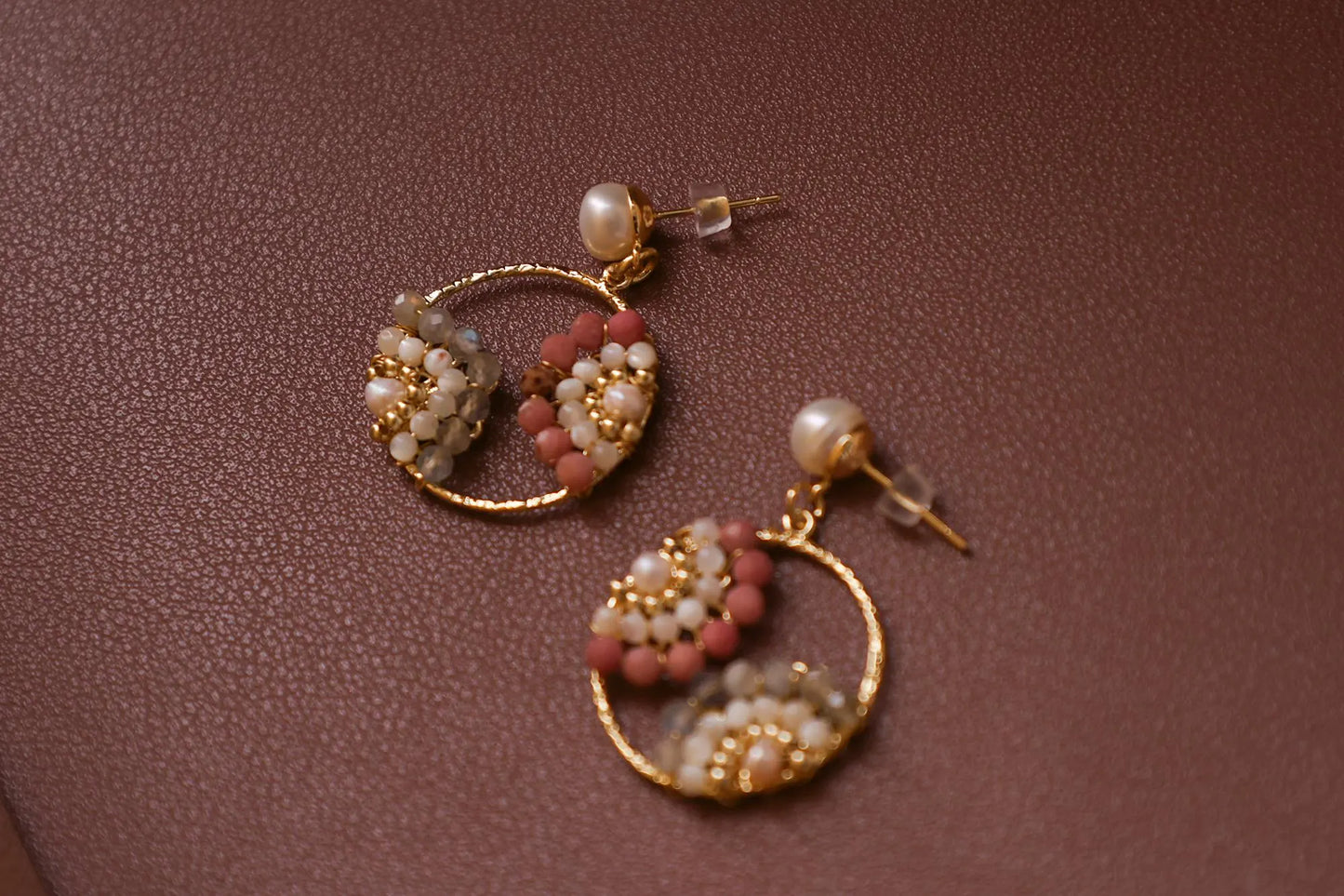 Boho Pearl Hoop Earrings - Multi-Gemstone Flower Clusters
