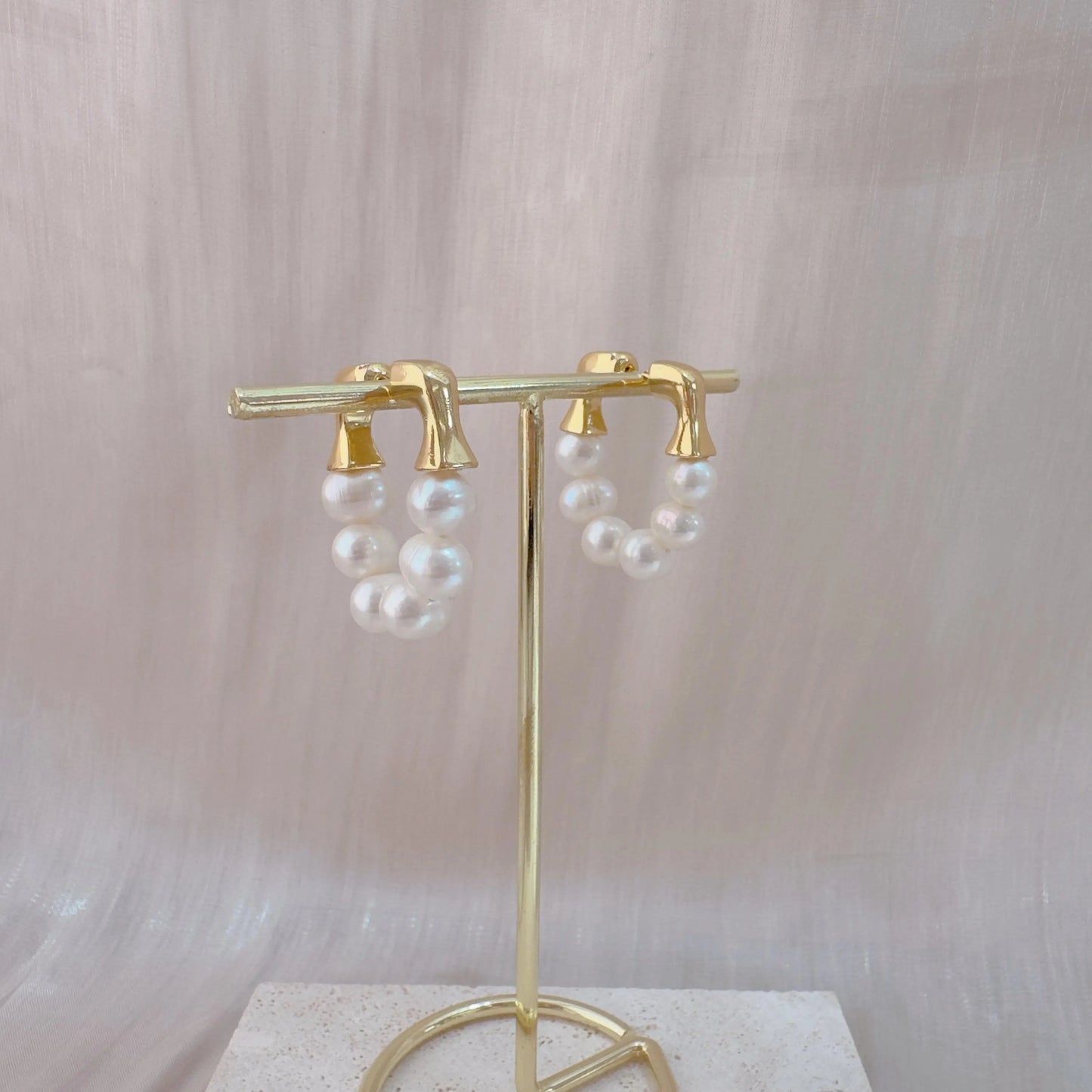Freshwater Pearl Hoop Earrings - Crafted with Brass