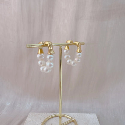 Freshwater Pearl Hoop Earrings - Crafted with Brass
