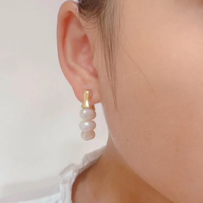 Freshwater Pearl Hoop Earrings - Crafted with Brass