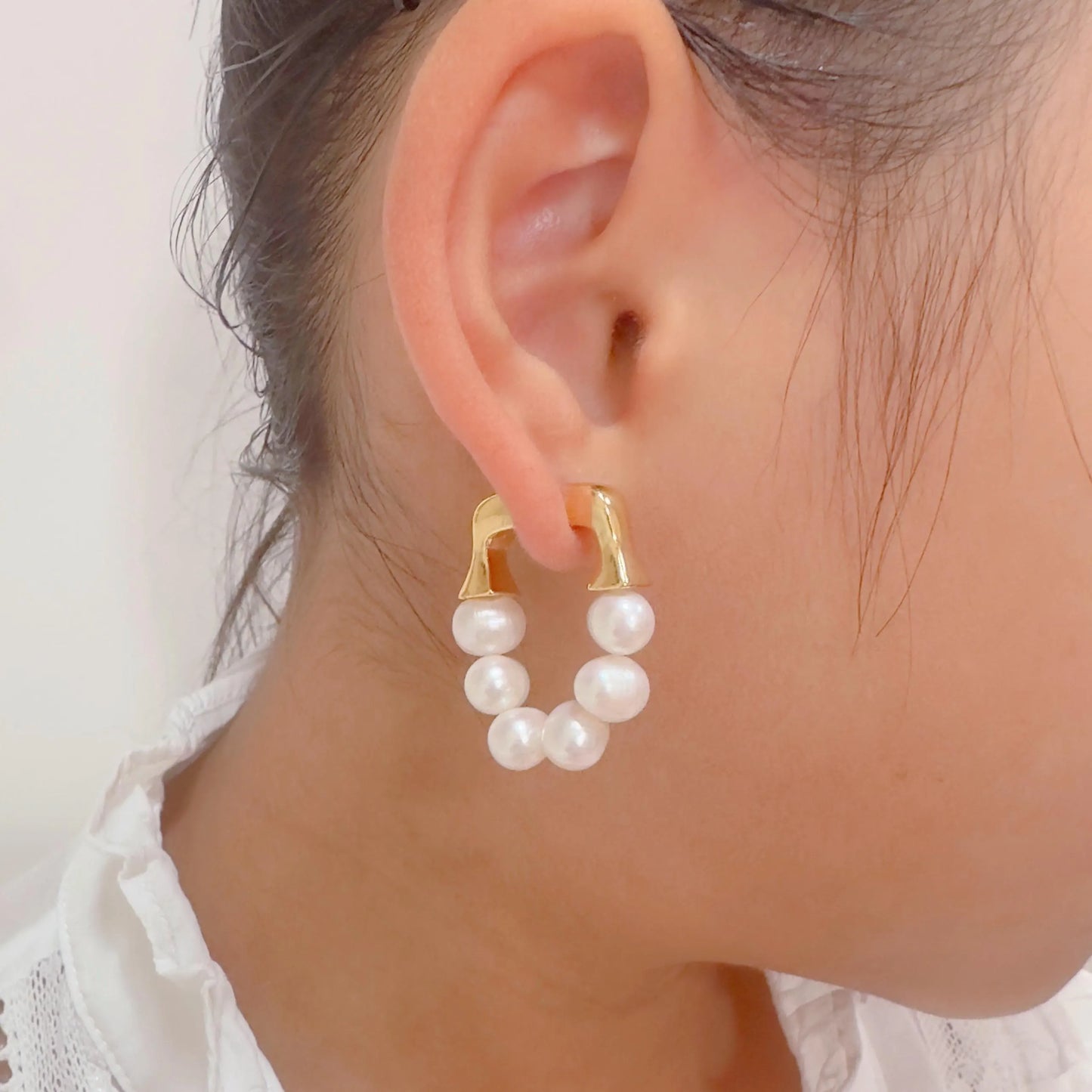 Freshwater Pearl Hoop Earrings - Crafted with Brass