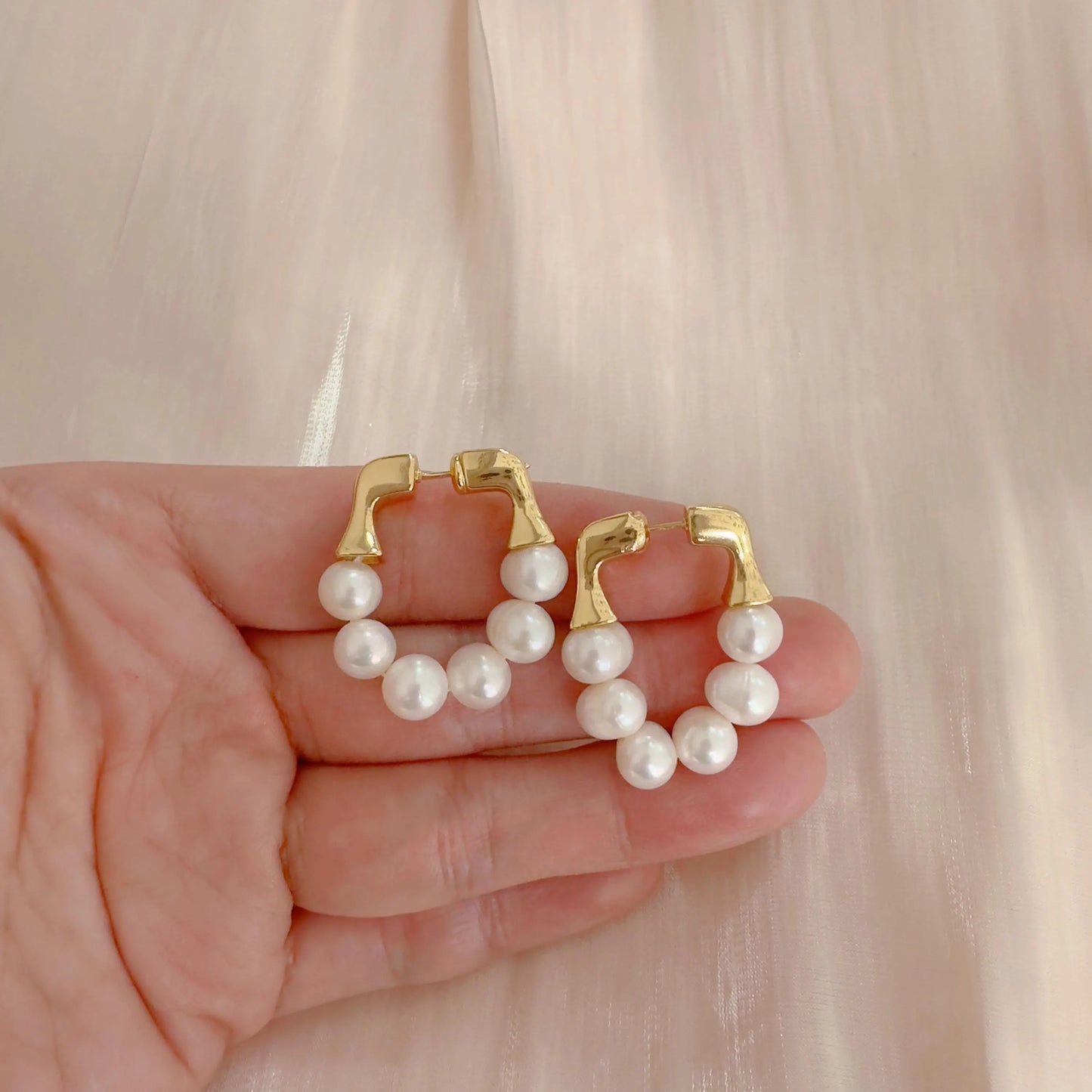 Freshwater Pearl Hoop Earrings - Crafted with Brass