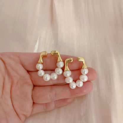 Freshwater Pearl Hoop Earrings - Crafted with Brass