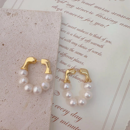 Freshwater Pearl Hoop Earrings - Crafted with Brass