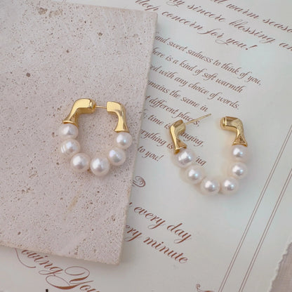 Freshwater Pearl Hoop Earrings - Crafted with Brass