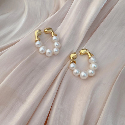 Freshwater Pearl Hoop Earrings - Crafted with Brass