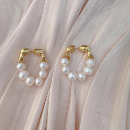 Freshwater Pearl Hoop Earrings - Crafted with Brass
