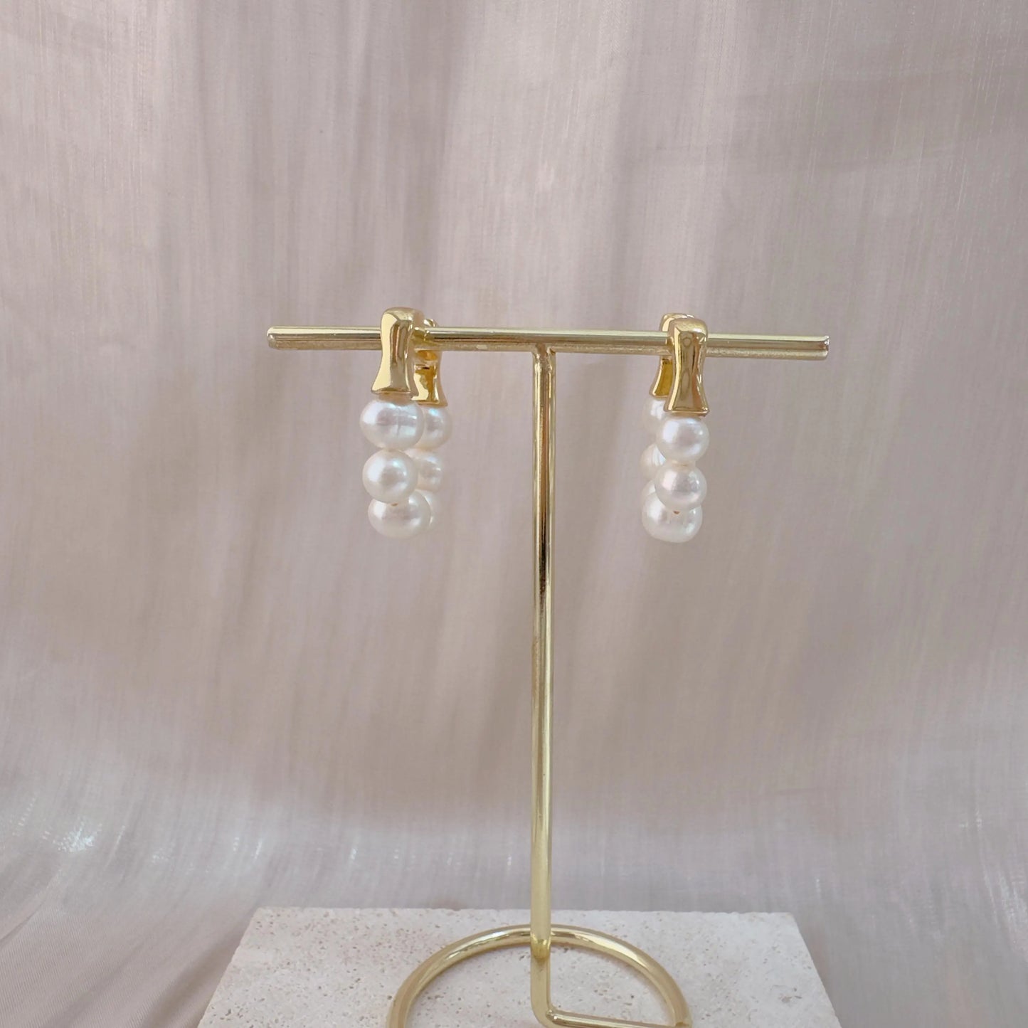 Freshwater Pearl Hoop Earrings - Crafted with Brass