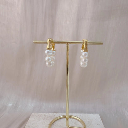 Freshwater Pearl Hoop Earrings - Crafted with Brass