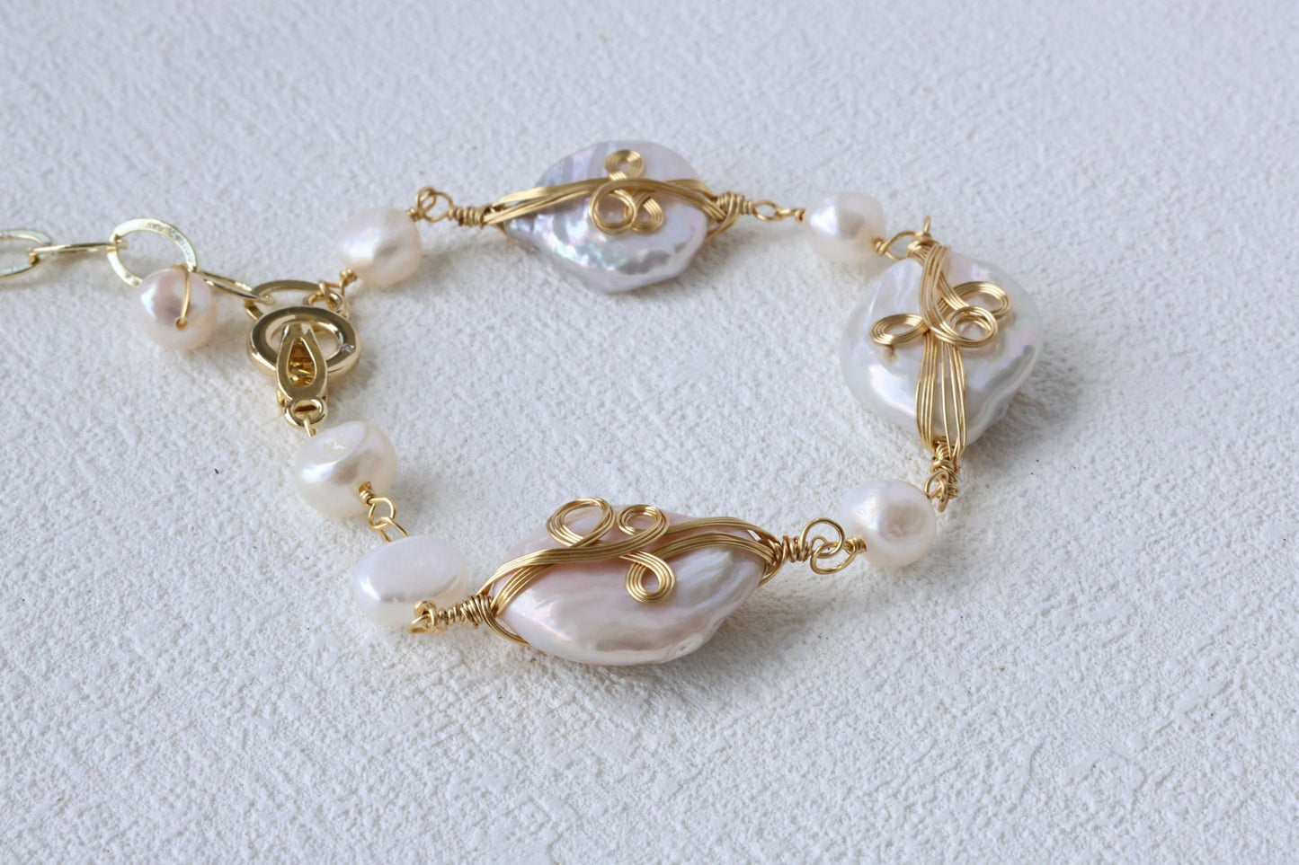 Large Baroque Pearl Wire-Wrapped Bracelet