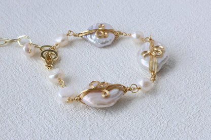Large Baroque Pearl Wire-Wrapped Bracelet
