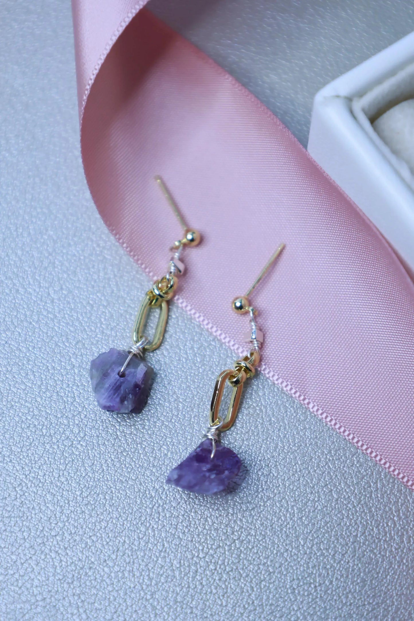 Raw Amethyst Crystal Drop Earrings - Crafted with Raw Stone Earring