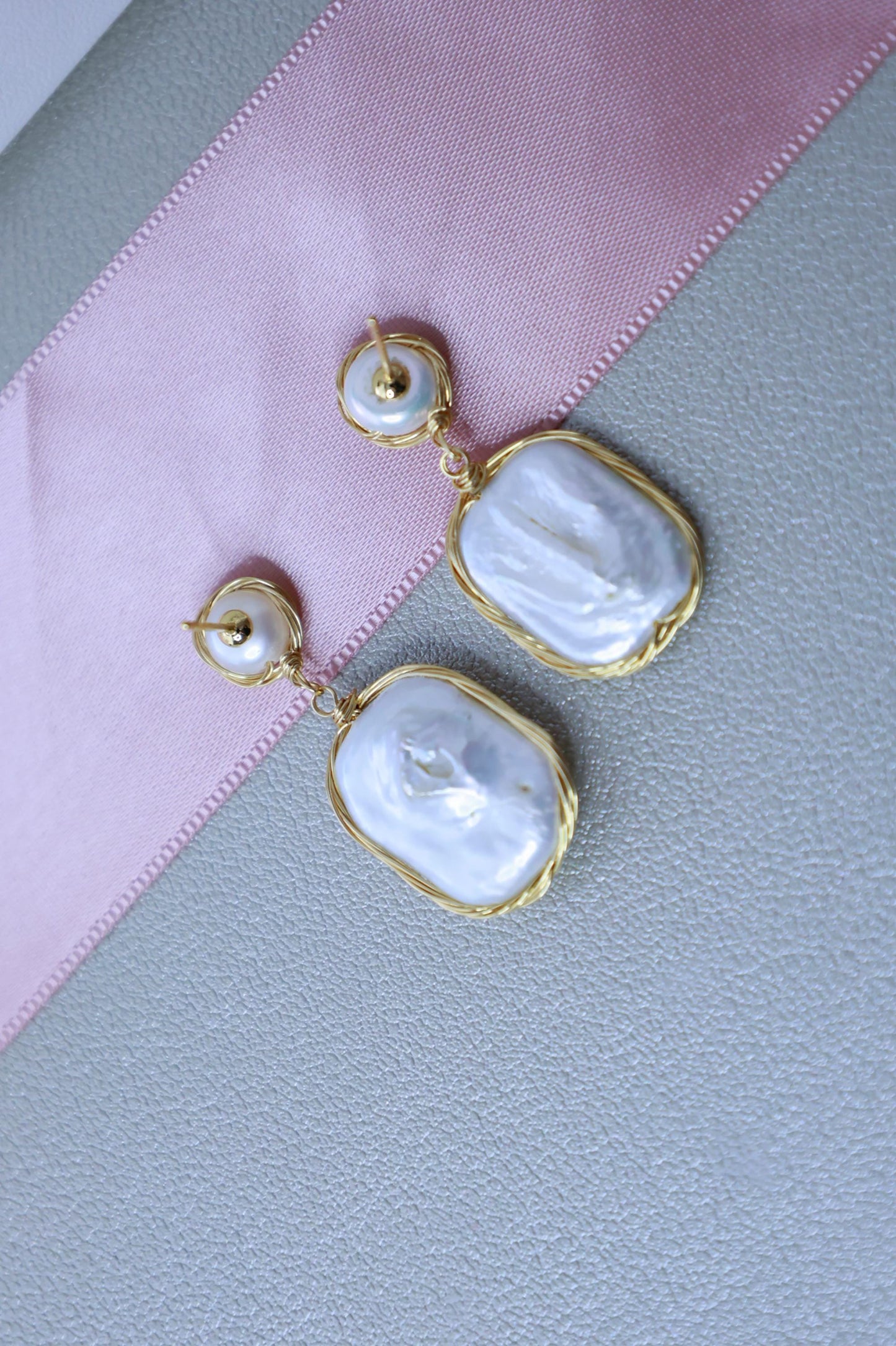 Baroque Pearl Dangle Earrings - Crafted with Brass