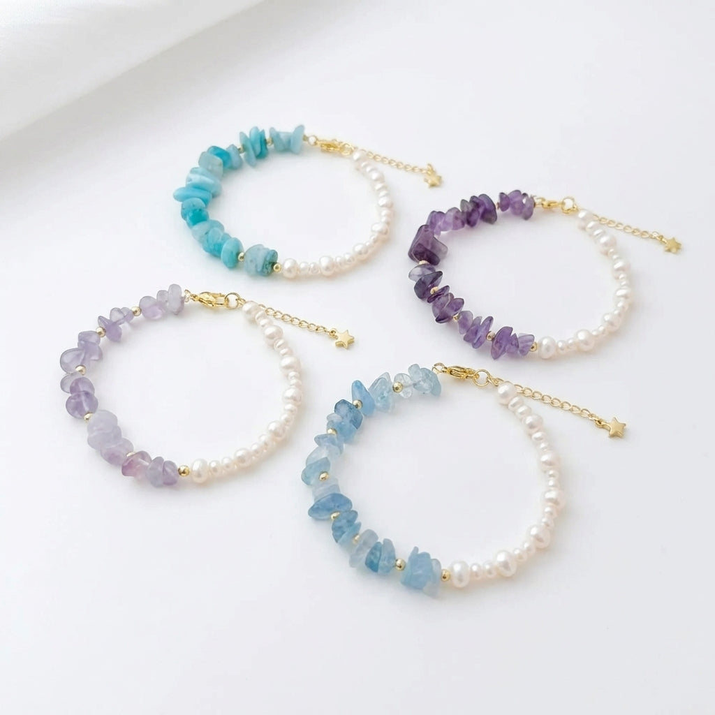 Freshwater Pearl & Crystal Beaded Bracelet - Crafted with Brass