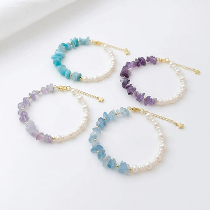 Freshwater Pearl & Crystal Beaded Bracelet - Crafted with Brass